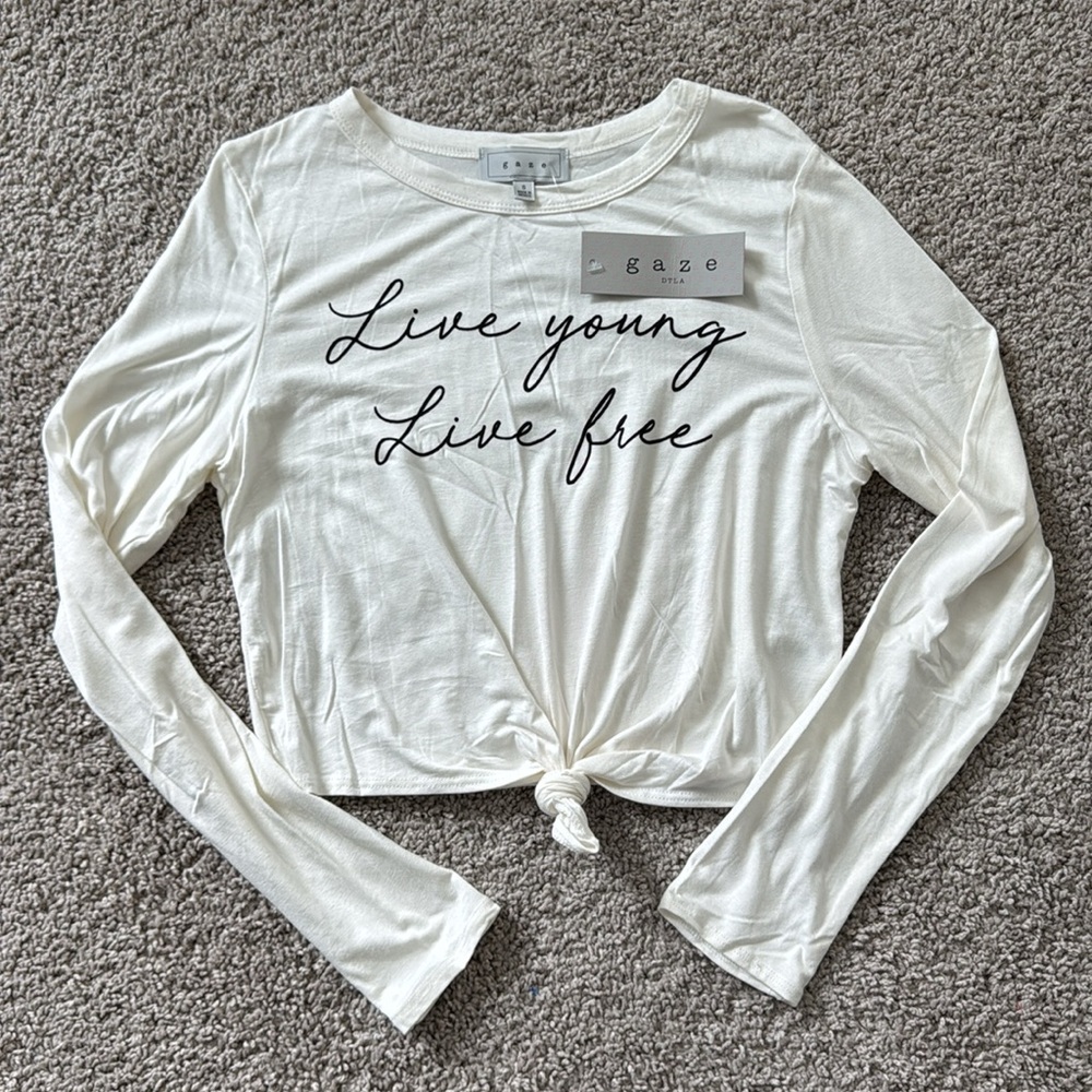 Gaze Cream Crop Top with Black Text